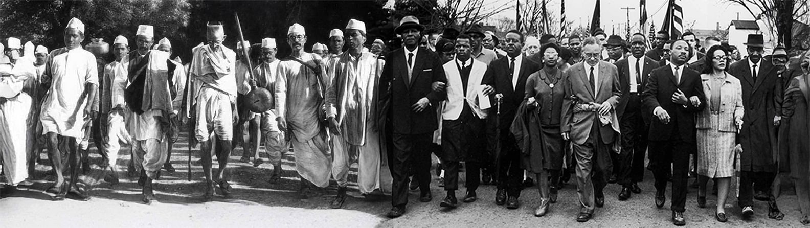 Mahatma Gandhi and Dr. Martin Luther King Jr. composite, assembled from two original Library of Congress photographs