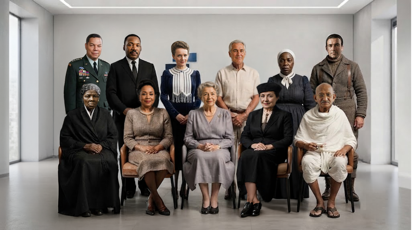 The eleven historical leaders of the ETL Leadership Classroom, including Colin Powell