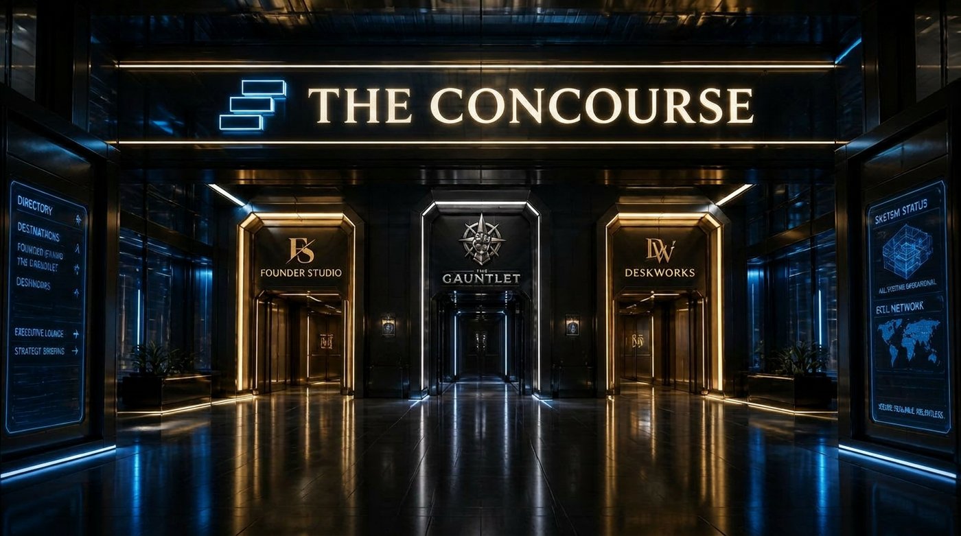 The Concourse, connecting Founder Studio, The Gauntlet, and ETL Deskworks