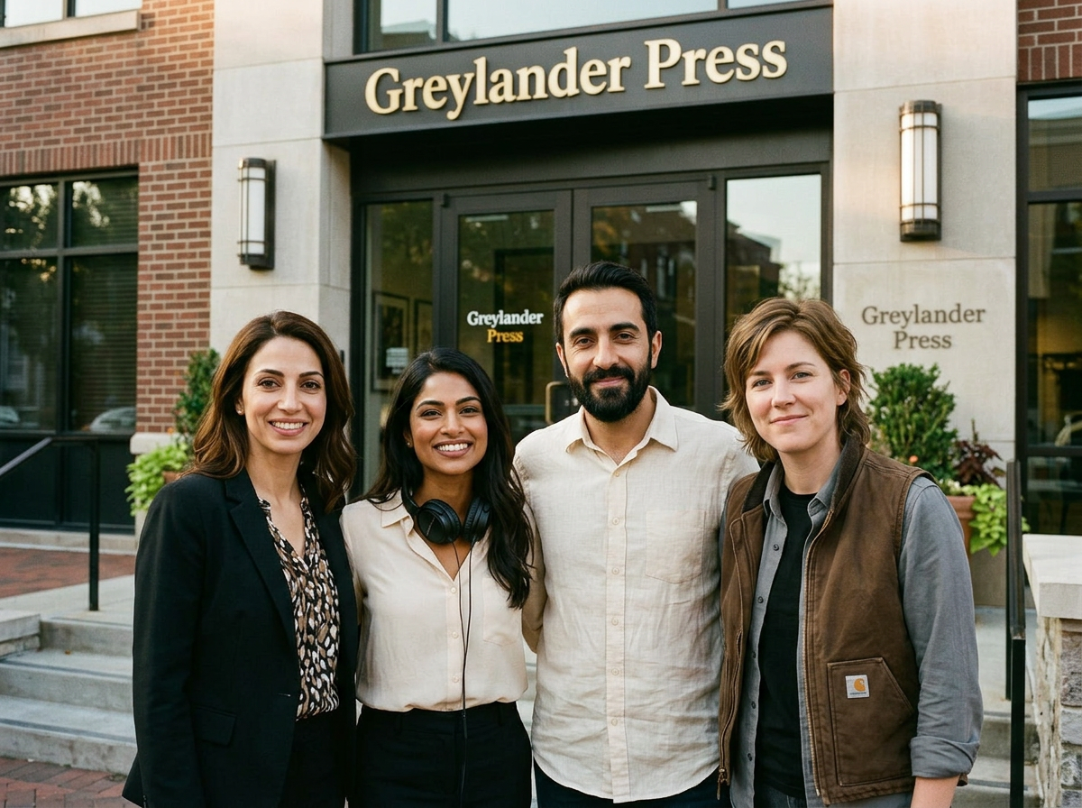 Maddie, Rachel, Chris and Emir at Greylander Press