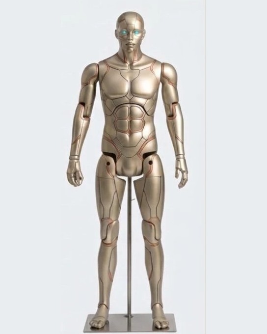Astrad, known as Ted, the full size figure being built, standing on his floor stand.